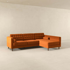 Christian Burnt Orange Velvet Sectional Sofa Right Facing