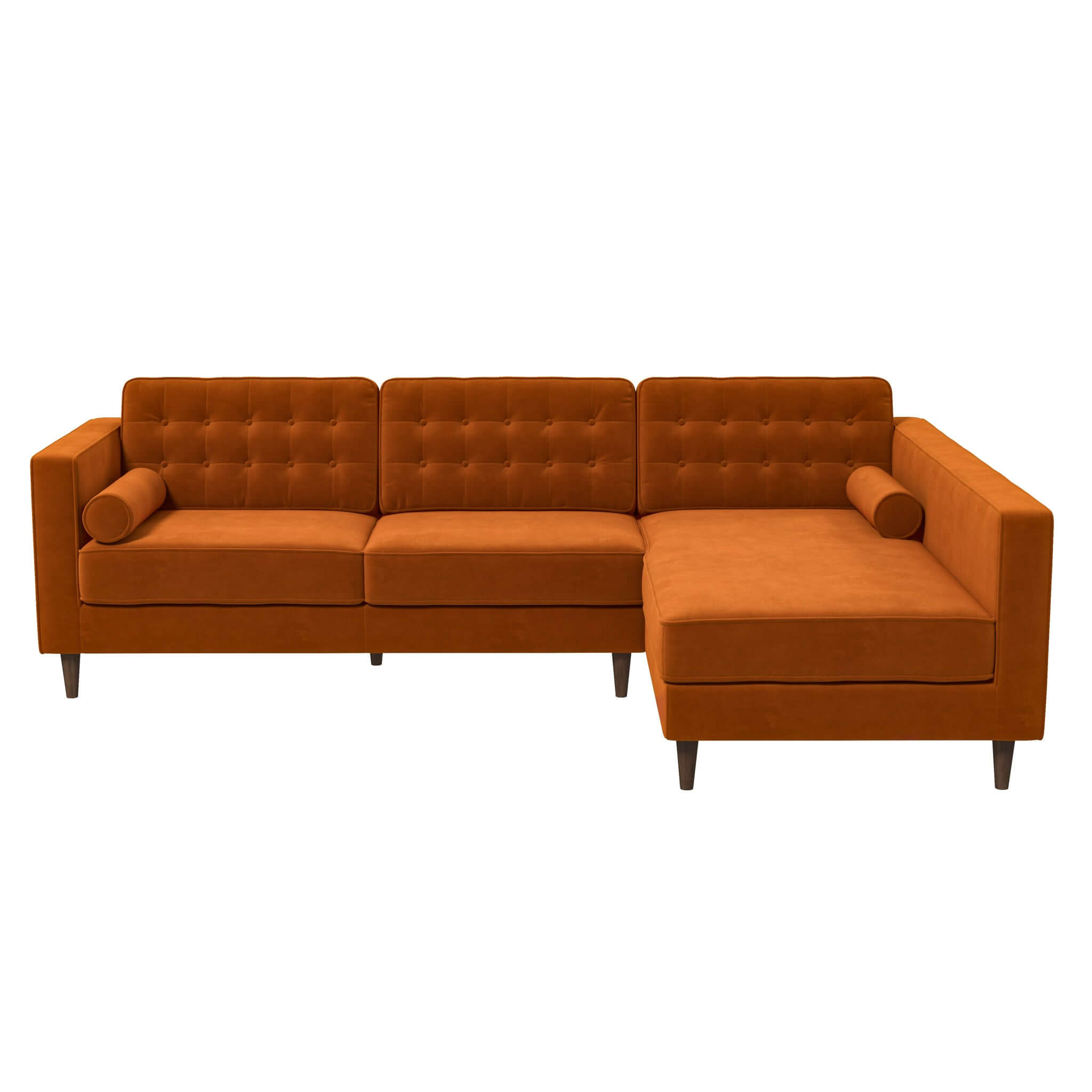 Christian Burnt Orange Velvet Sectional Sofa Right Facing