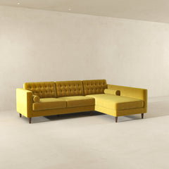 Christian Dark Yellow Velvet Sectional Sofa Right Facing