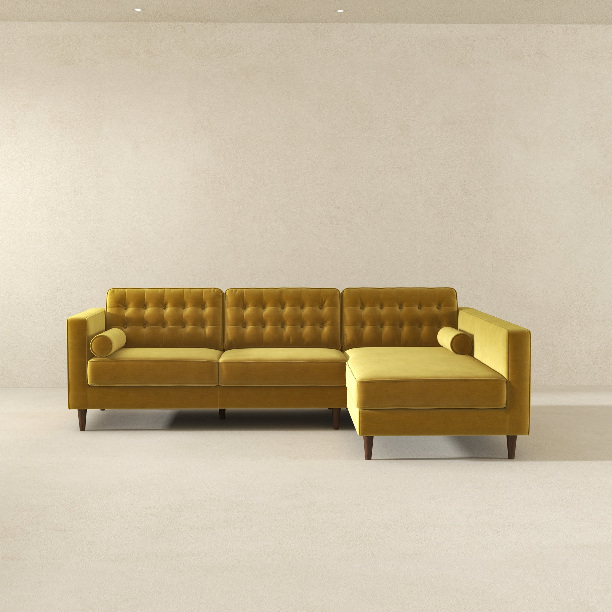 Christian Dark Yellow Velvet Sectional Sofa Right Facing