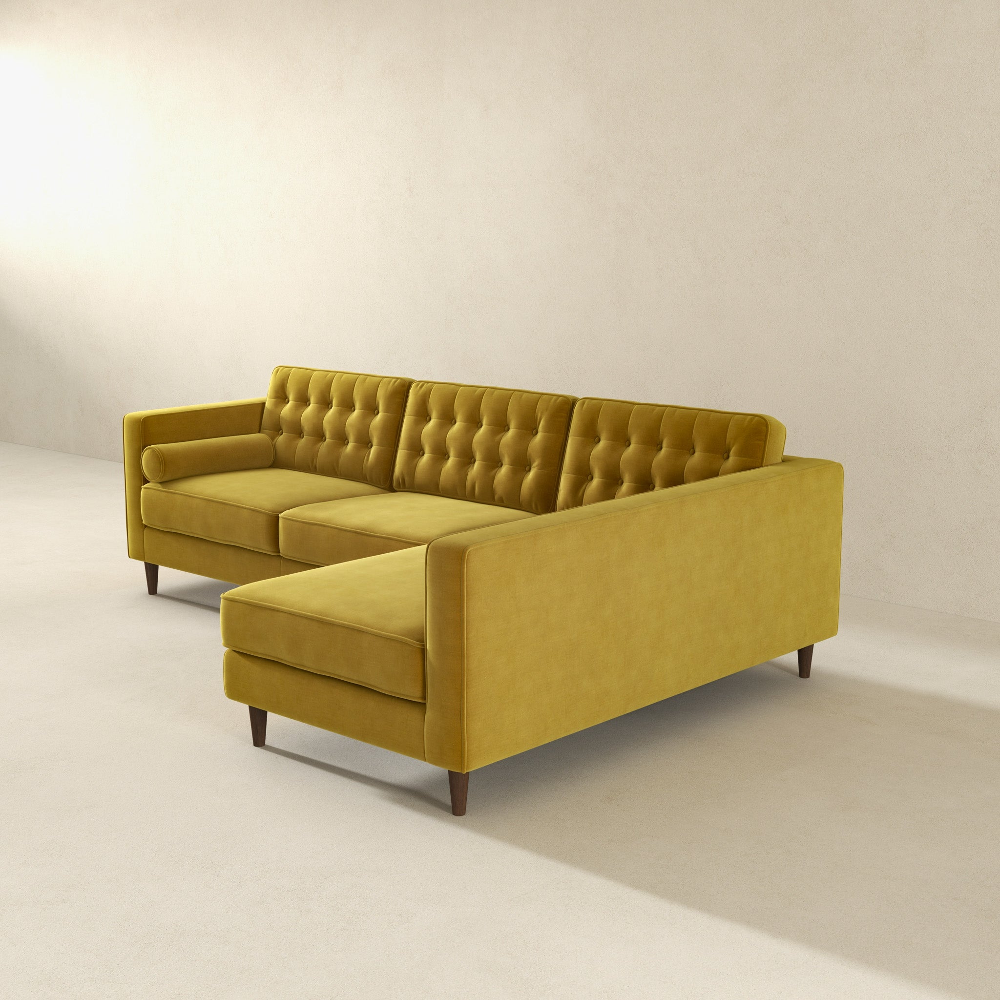 Christian Dark Yellow Velvet Sectional Sofa Right Facing