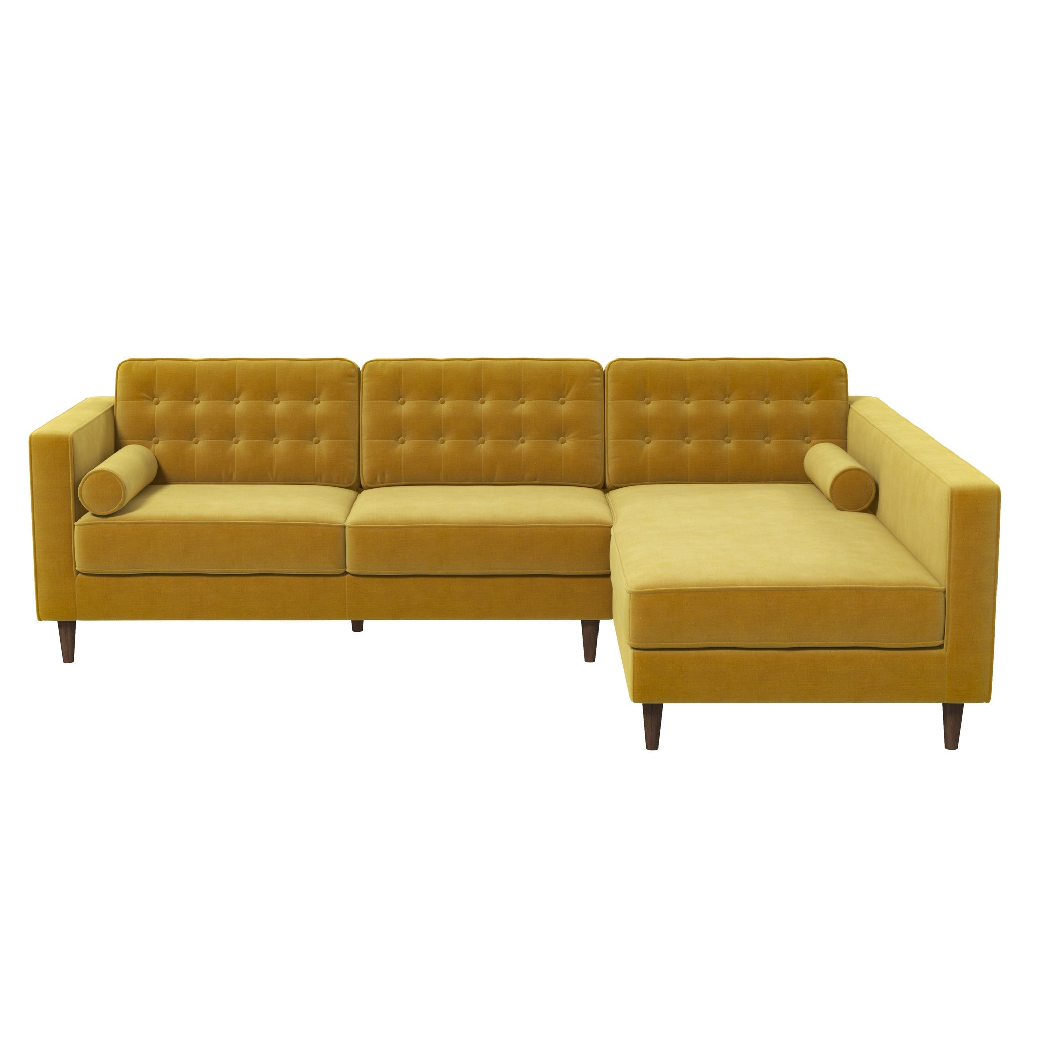 Christian Dark Yellow Velvet Sectional Sofa Right Facing