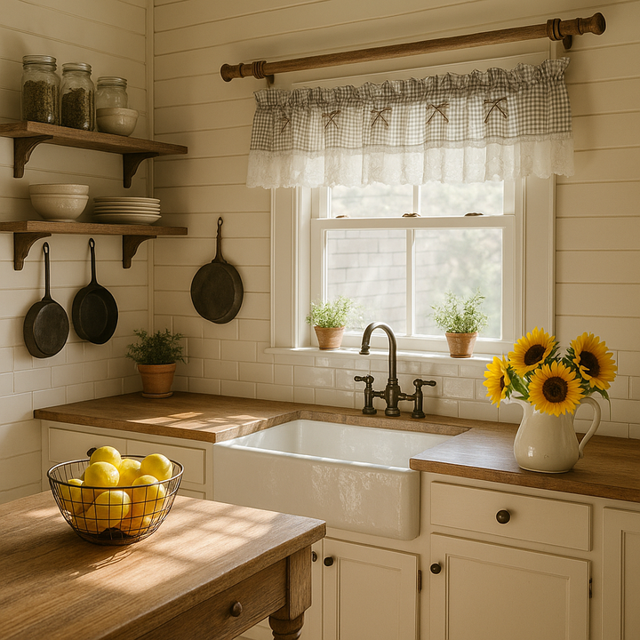 Classic Grey Grid Lace Valance