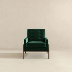 Cole Solid Wood Green Velvet Lounge Chair