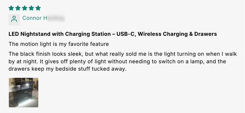 LED Nightstand With Charging Station – USB-C, Wireless Charging & Drawers customer review screenshot 3