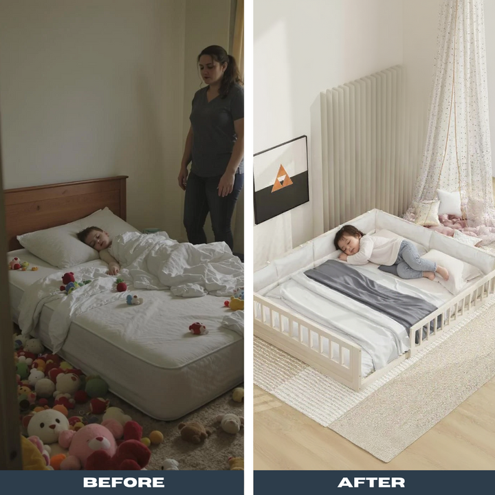 CloudGuard Upholstered Bed – Full Platform with Guardrail & Pillow | Modern Bedroom | Trufairs