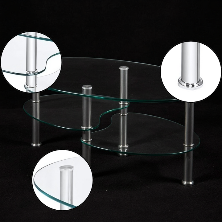 Oval Glass Chrome Coffee Table – Sleek Modern Accent | Tempered Glass Side Table | Trufairs