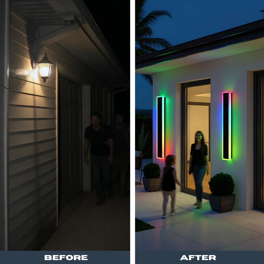 Extra-Long RGB Outdoor LED Wall Light – Remote Dimmable Strip | Modern Exterior Facade Accent | Trufairs