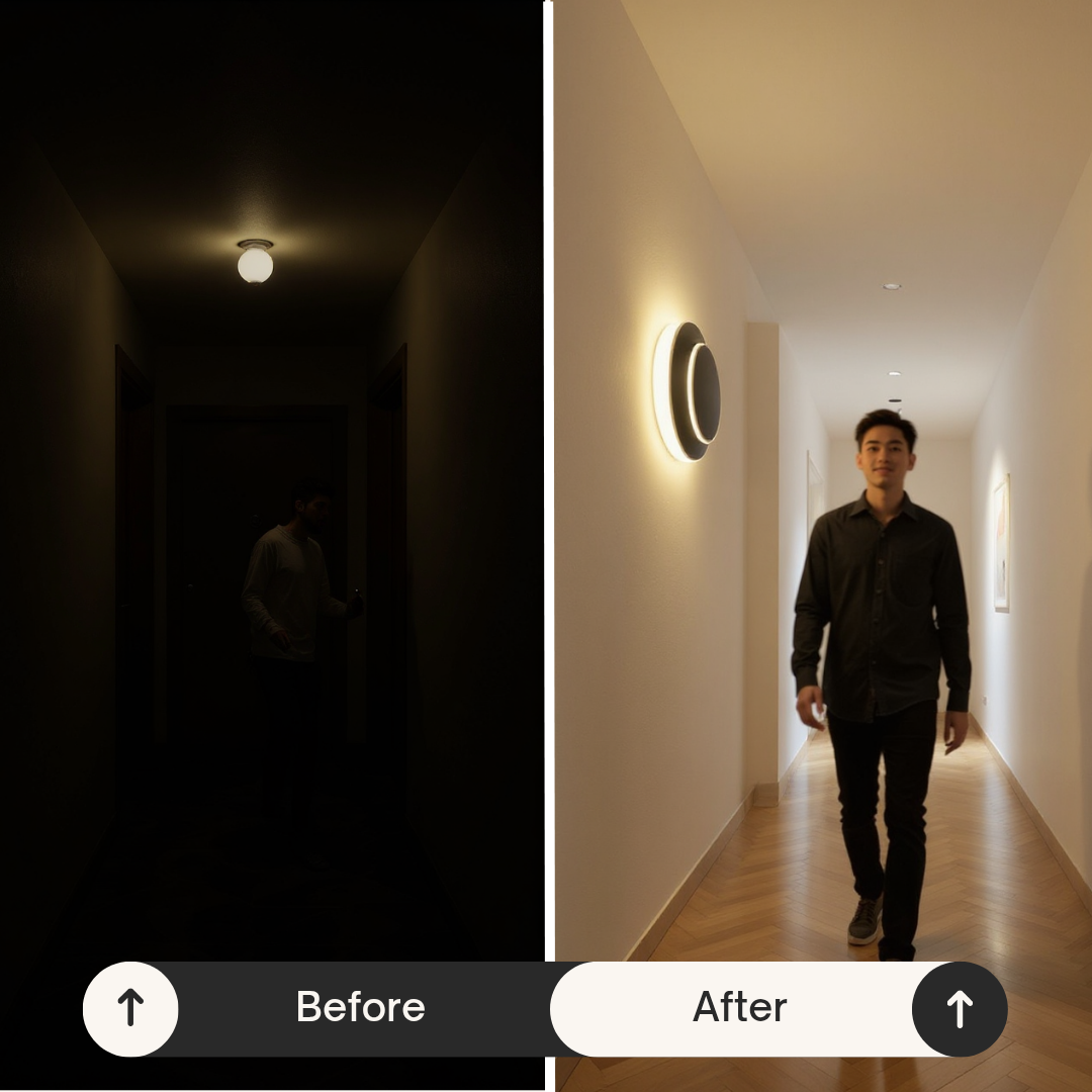 Dual Halo Wall Light – Matte-Black LED Ambience | Modern Wall Lamp | Trufairs