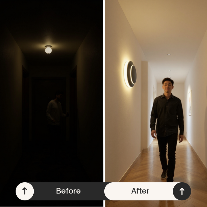 Dual Halo Wall Light – Matte-Black LED Ambience | Modern Wall Lamp | Trufairs
