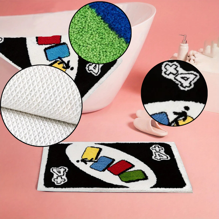 Game Card Aesthetic Bathroom Rug – Interactive Plush Comfort Mat | Absorbent Non-Slip Shower Decor | Trufairs