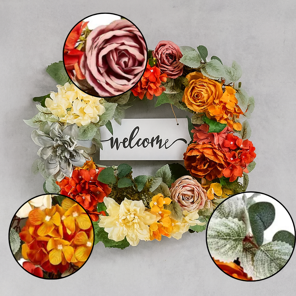 Vivid Hydrangea & Rose Wreath – 24" Multicolor Silk Floral Accent | Year-Round Front Door Decor | Trufairs