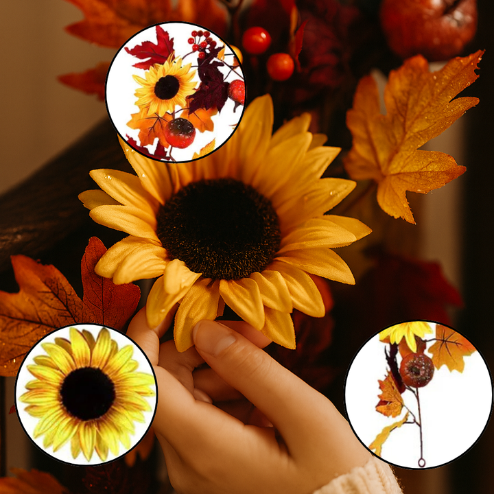 Fall Maple Sunflower Garland – 5.6ft Autumn Hanging Vine | Realistic Berries, Seasonal Foliage Decor | Trufairs