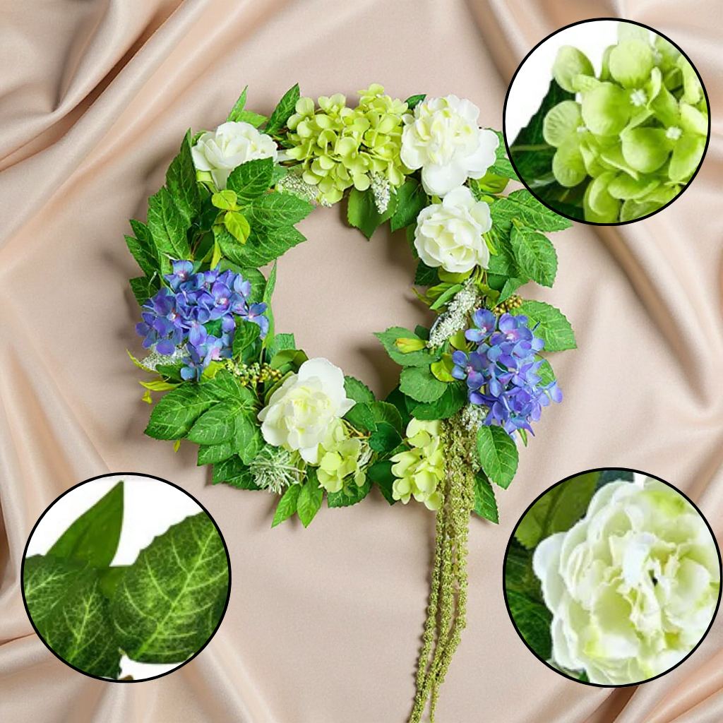 Blue & White Hydrangea Rose Wreath – 23" Year-Round Silk Floral Accent | Front Door & Home Decor | Trufairs