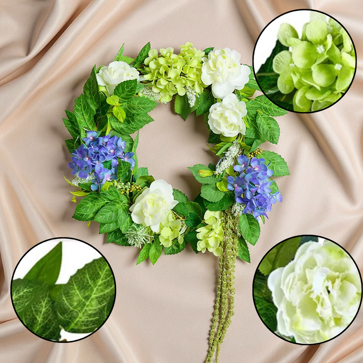 Blue & White Hydrangea Rose Wreath – 23" Year-Round Silk Floral Accent | Front Door & Home Decor | Trufairs