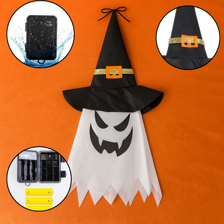 Halloween Ghost & Witch Hat Lantern String Lights – 11.6ft LED Outdoor Decorative Accent | Trufairs