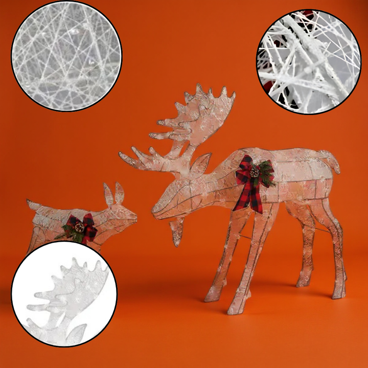 White LED Moose Family Garden Decoration (2pcs, 4ft) – 200 LED Leather String Light Outdoor Holiday Accent | Trufairs