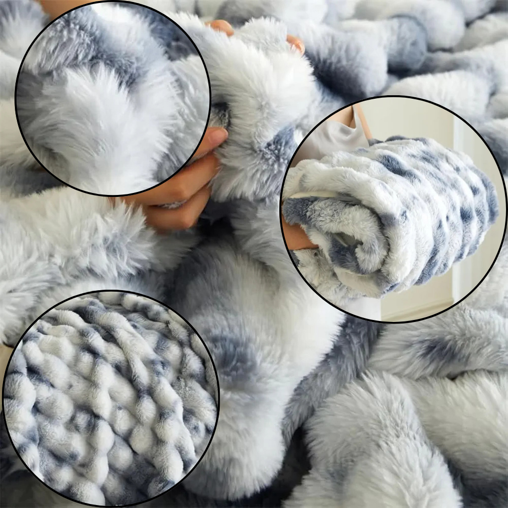 Ultra-Soft Faux Rabbit Fur Bubble Blanket – Plush Reversible Warmth | Cozy Throw Blanket | Trufairs
