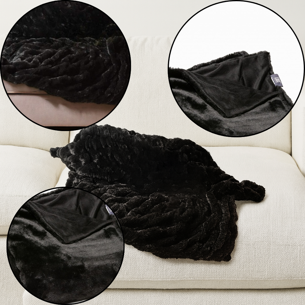 BlackVelvet Luxe Faux Fur Throw Blanket – Dramatic Plush Comfort | Contemporary Accent | Trufairs