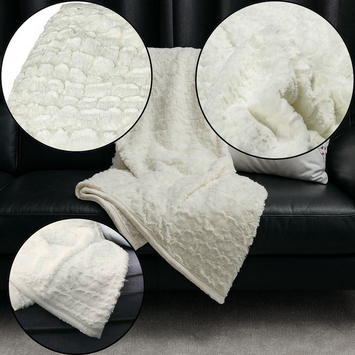 IvoryFur Luxe Embroidered Faux Fur Throw – Reversible Plush Blanket | Designer Accent | Trufairs