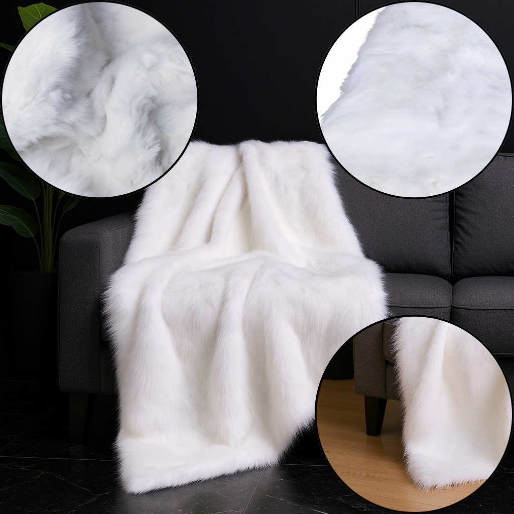 RabbitKnit White Plush Reversible Throw – Cozy Whimsical Blanket | Knitted & Plush Comfort | Trufairs