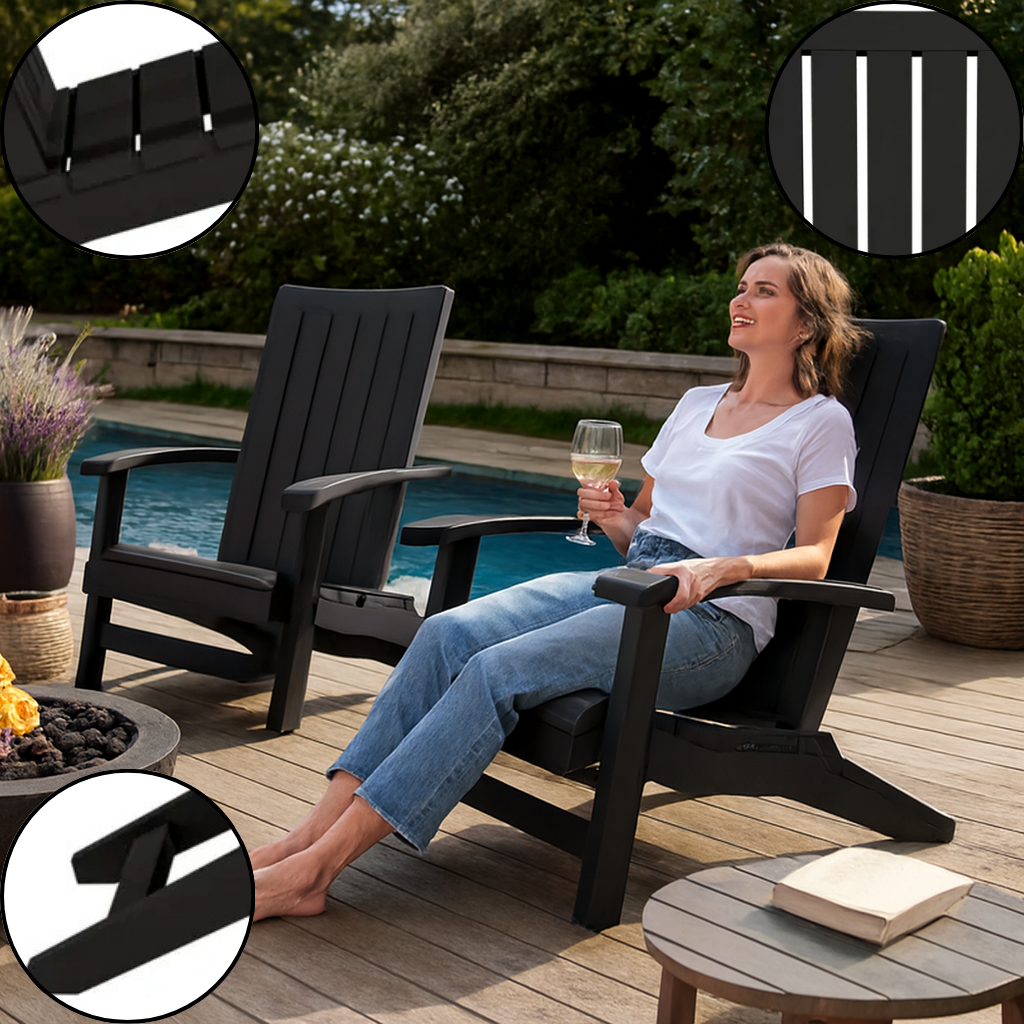 Patio Adirondack Chair – Black Polypropylene | Modern Weatherproof Outdoor Lounge | Trufairs