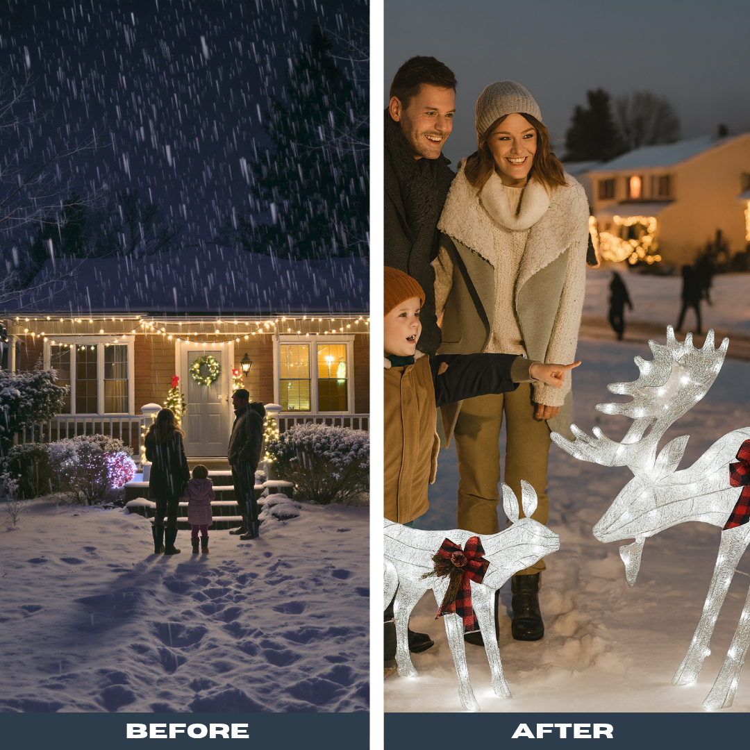 White LED Moose Family Garden Decoration (2pcs, 4ft) – 200 LED Leather String Light Outdoor Holiday Accent | Trufairs