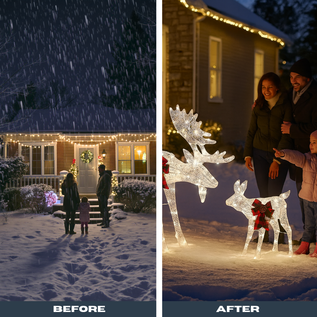 White LED Moose Family Garden Decoration (2pcs, 4ft) – 200 LED Leather String Light Outdoor Holiday Accent | Trufairs