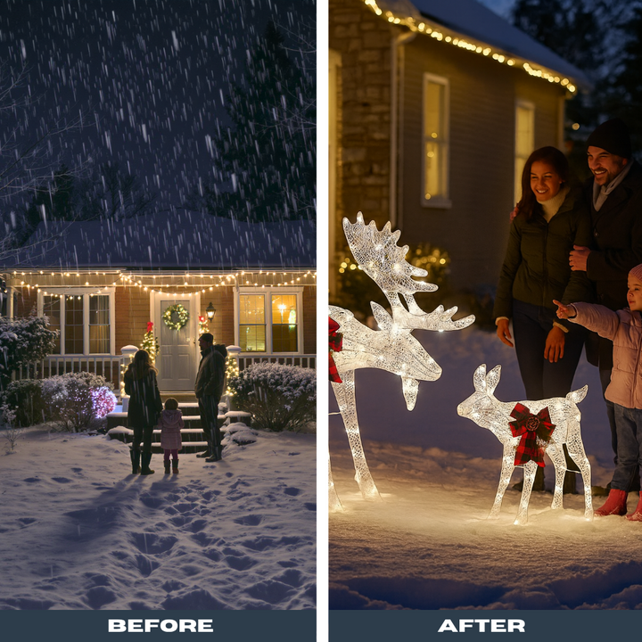 White LED Moose Family Garden Decoration (2pcs, 4ft) – 200 LED Leather String Light Outdoor Holiday Accent | Trufairs