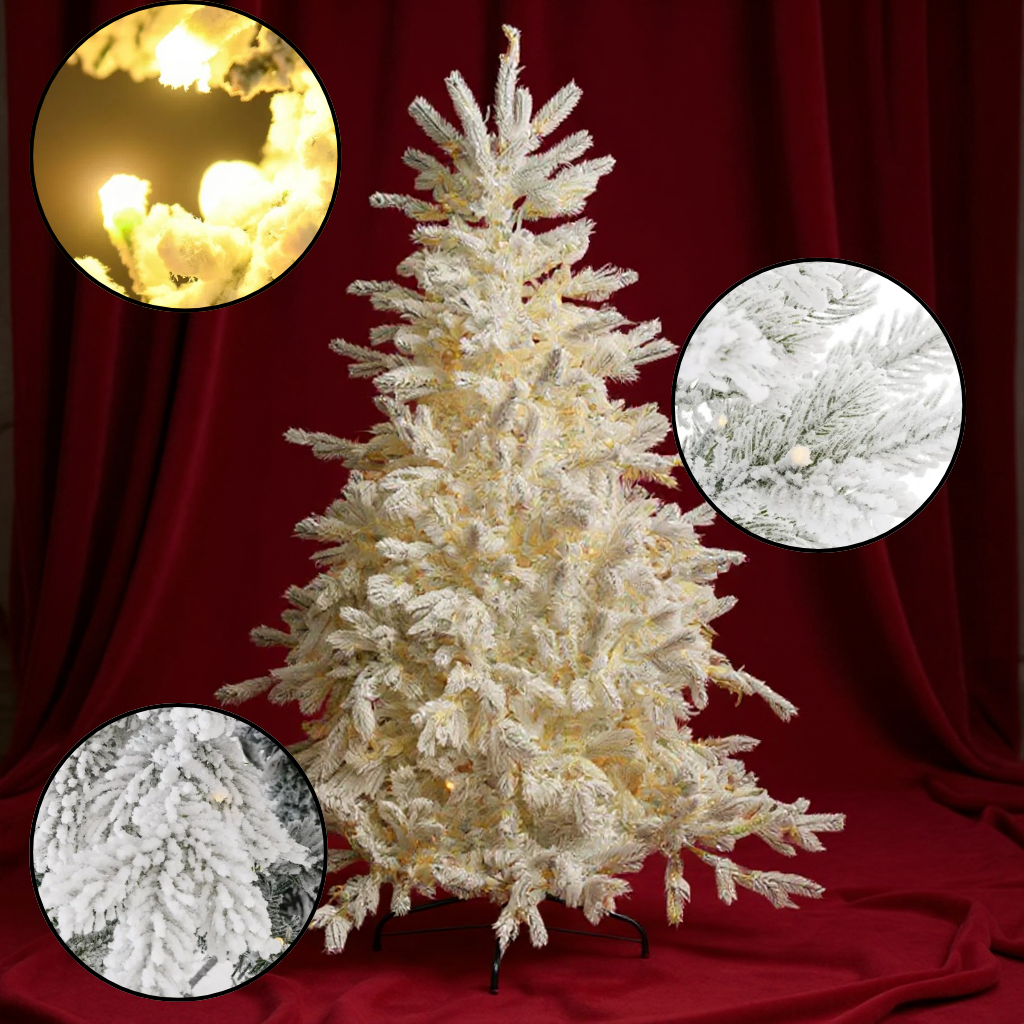 SnowFlock Elegance Pre-Lit LED Christmas Tree – Realistic Snow Flocked Branches | Artificial Tree | Trufairs
