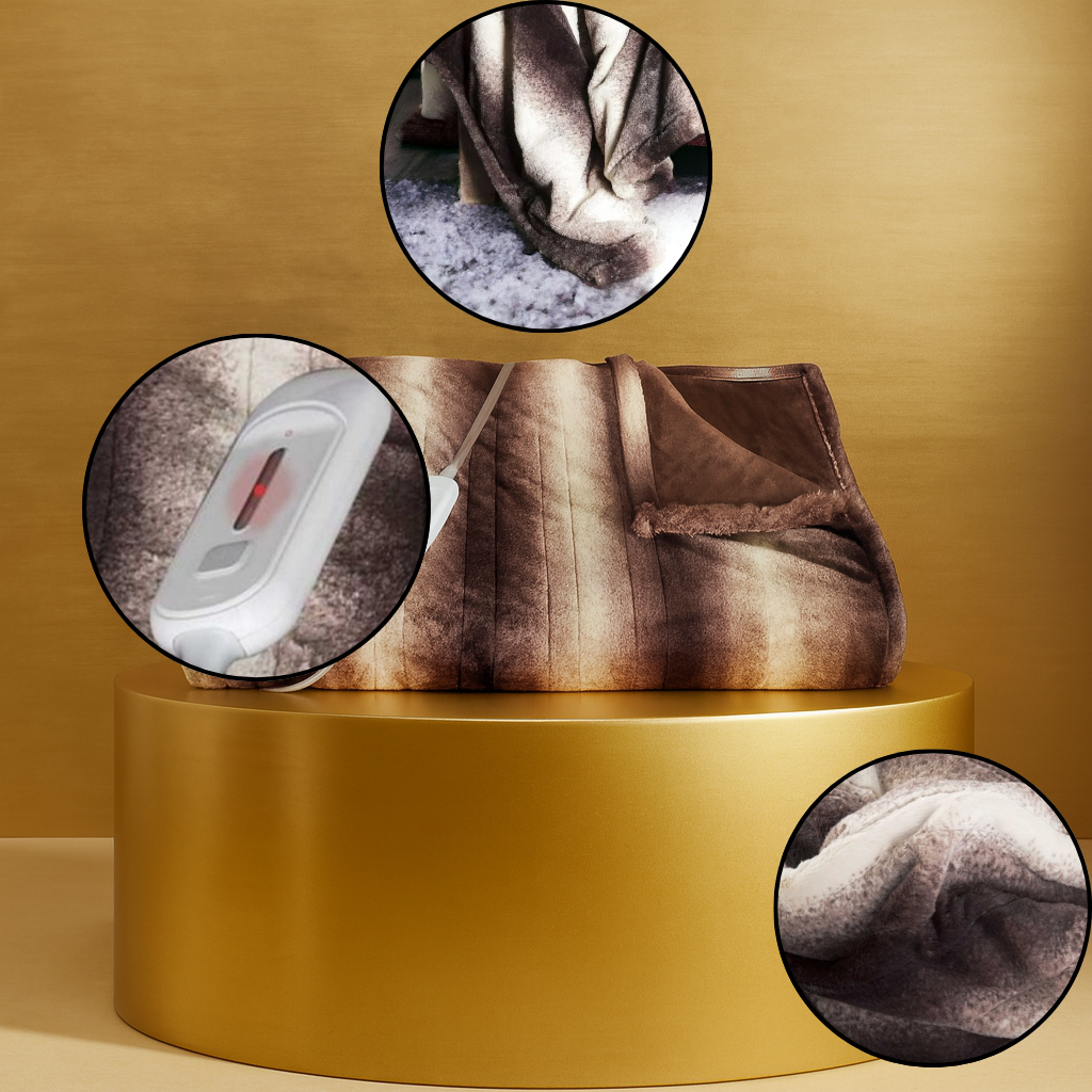 Contemporary Faux Fur Heated Throw – Plush Brown & White Warmth | Modern Blanket | Trufairs