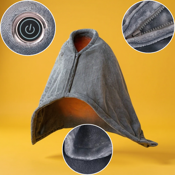 USB Heated Poncho Shawl Blanket – Zippered Portable Warmth | 59x31in Washable Throw | Trufairs