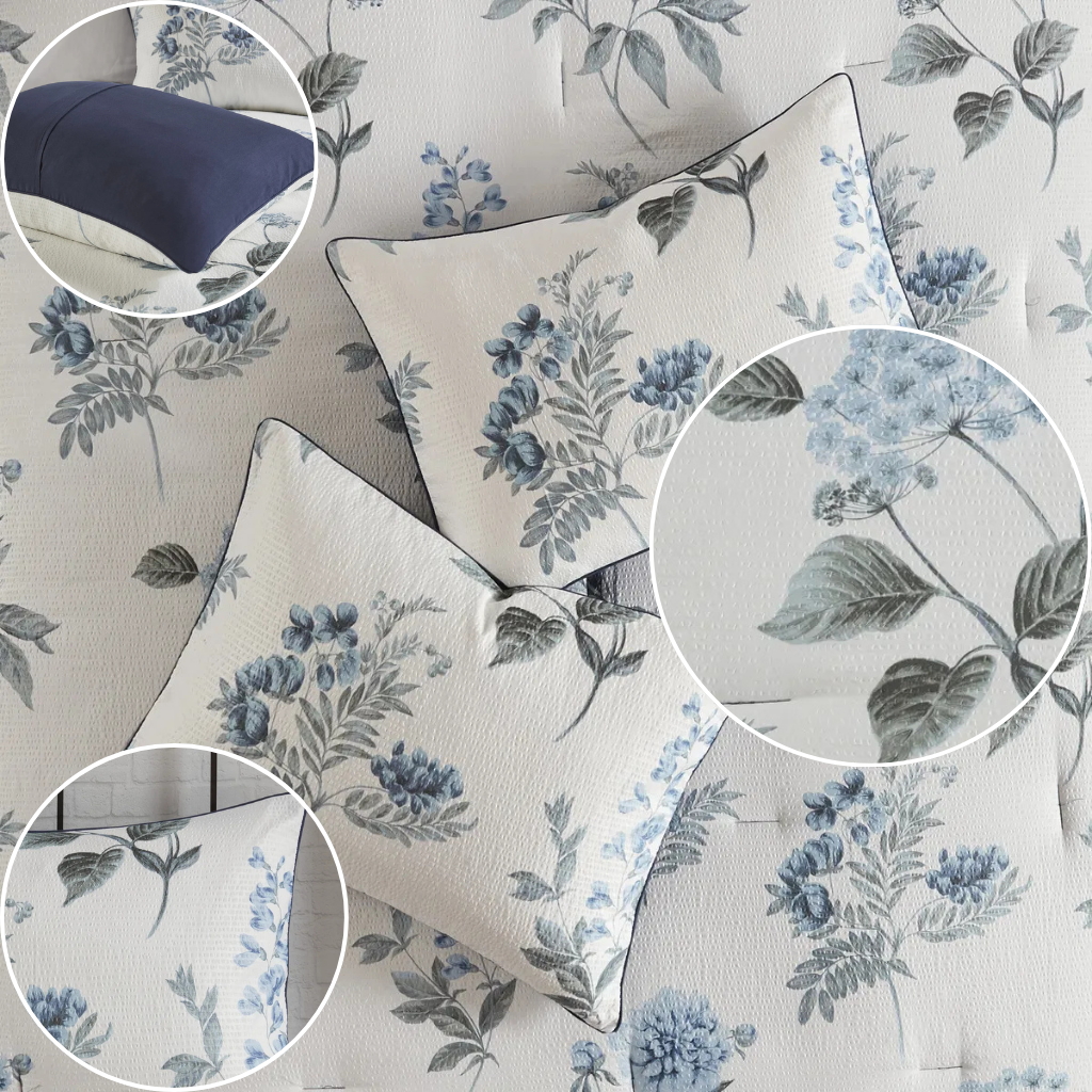 Printed Seersucker Comforter Ensemble – 7-Piece Complete Set & Throw | Cozy Luxury Bedding | Trufairs