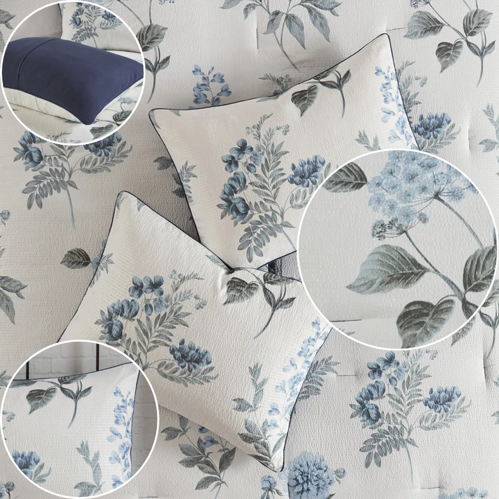 Printed Seersucker Comforter Ensemble – 7-Piece Complete Set & Throw | Cozy Luxury Bedding | Trufairs
