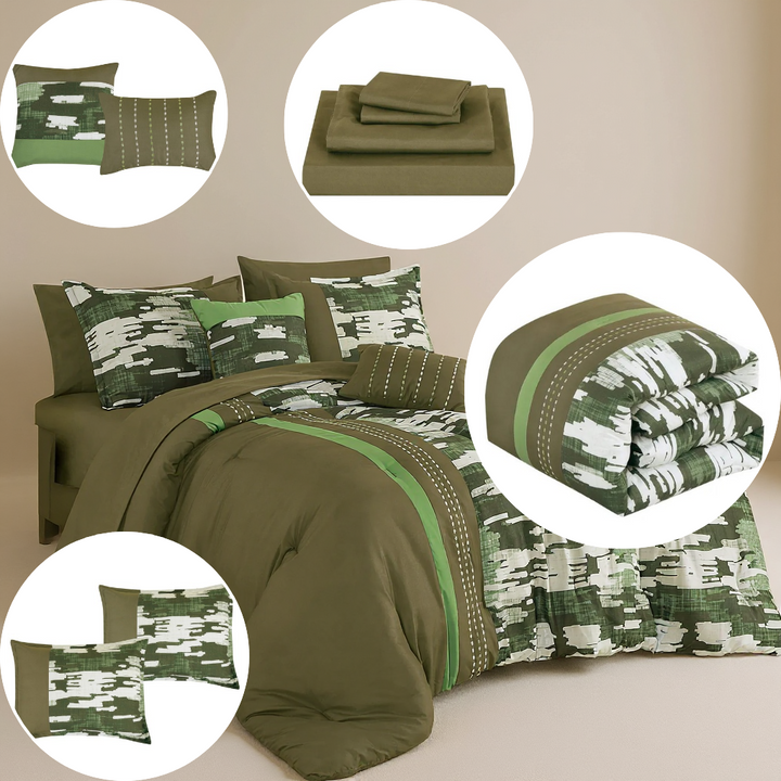 Kai 9-Piece Modern Motif Comforter Set – Complete Bedroom Ensemble | Trufairs