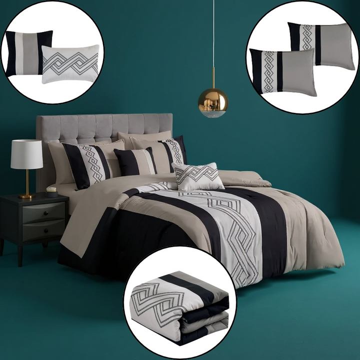 Nicia 9PC Comforter Set – Modern Motif Complete Bedroom Ensemble | Trufairs