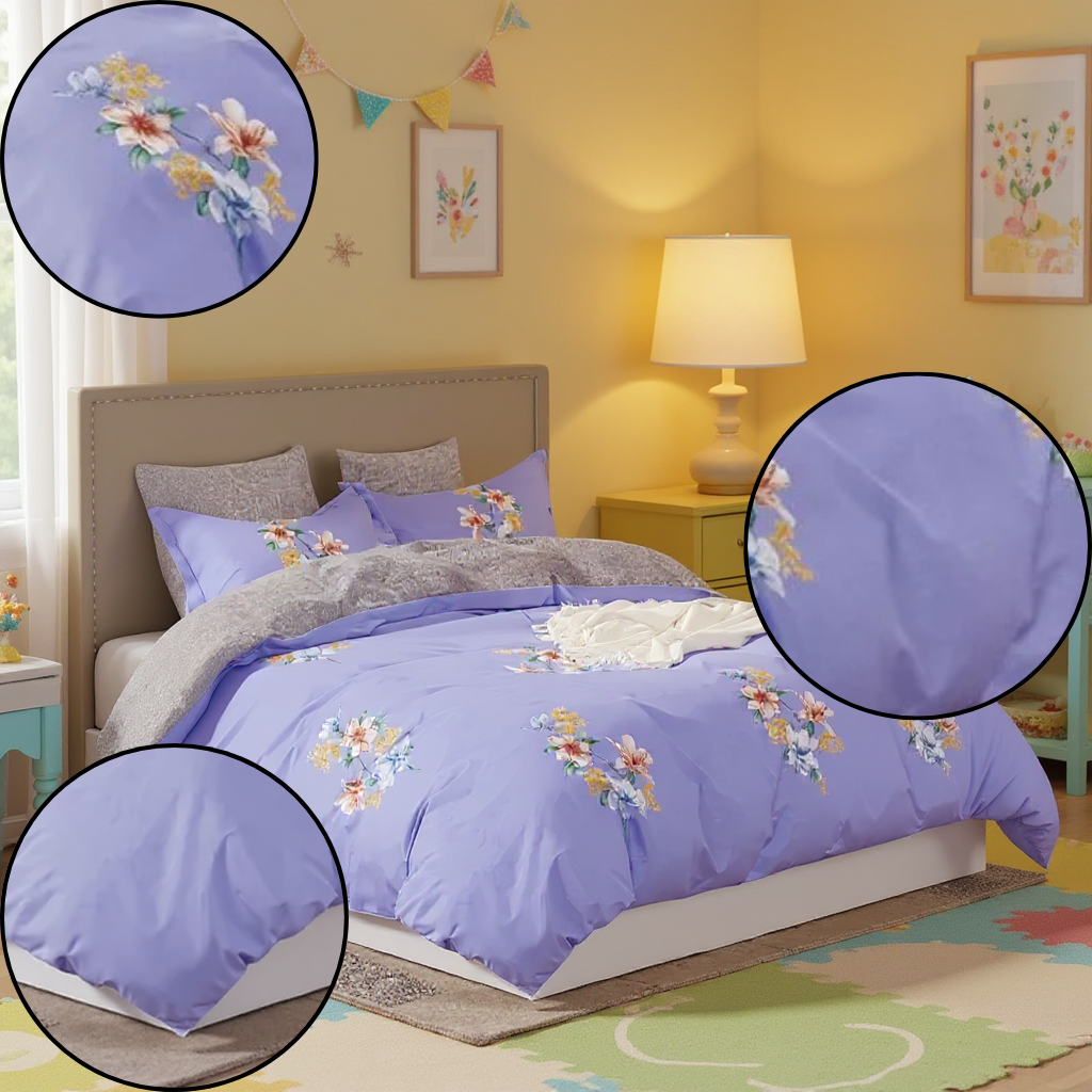 Kaufman Lily Floral 100% Cotton Comforter Set – Purple Reversible Luxury | Trufairs