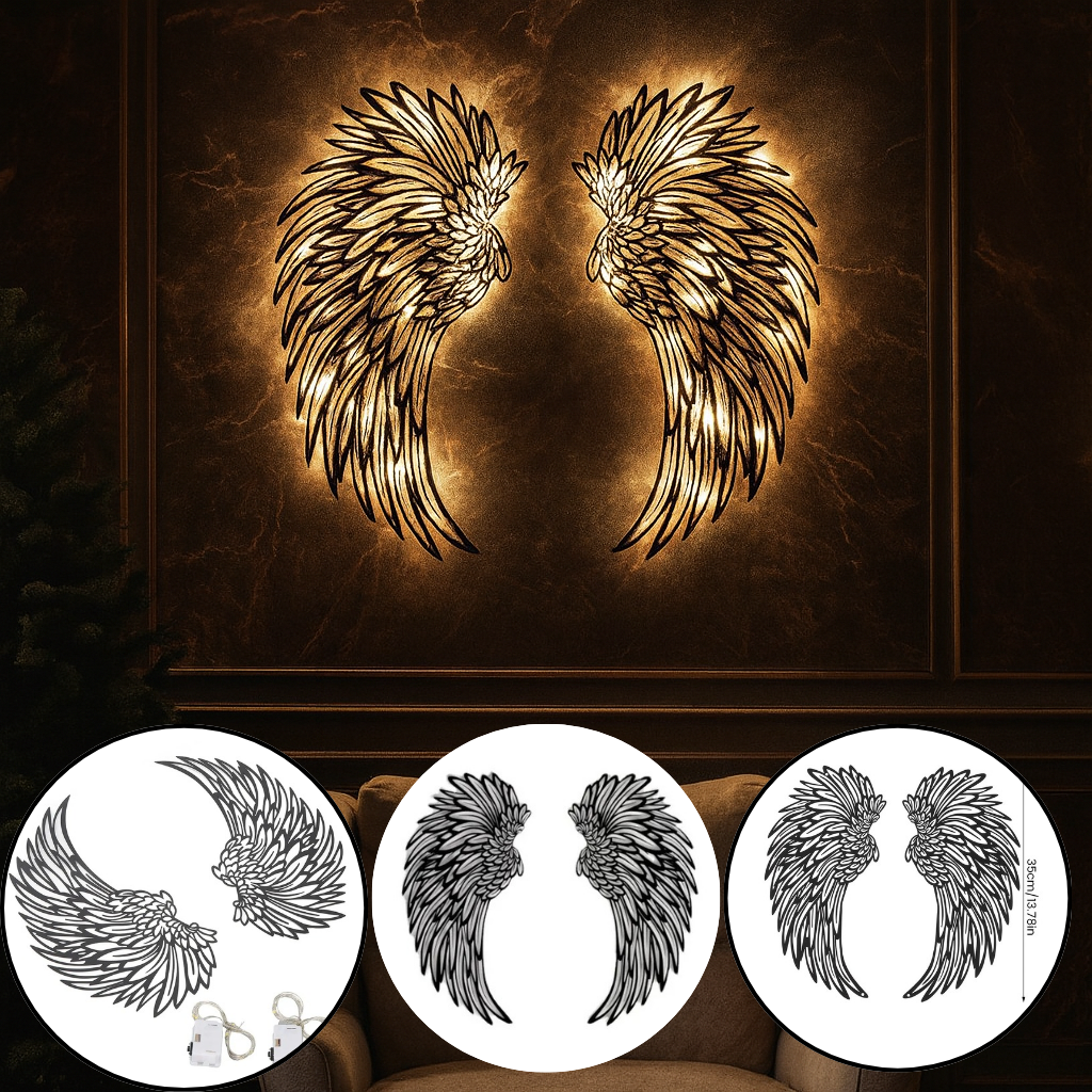 Carved Metal Wall Decor Art with Light – Angel Wings LED Backlit Sculpture | Illuminated Home Accent | Trufairs