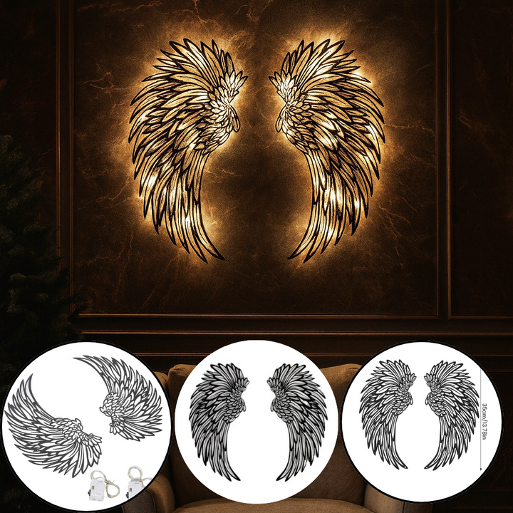 Carved Metal Wall Decor Art with Light – Angel Wings LED Backlit Sculpture | Illuminated Home Accent | Trufairs