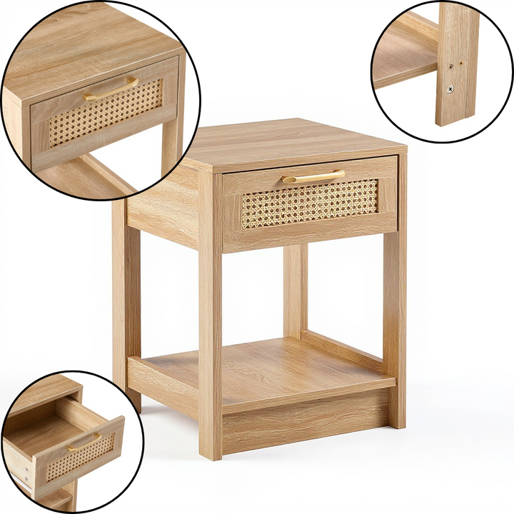 Contemporary Rattan End Table – Smart Storage Nightstand | Modern Side Table | Trufairs