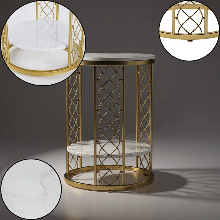 Modern Marble Gold Side Table – Elegant Storage Accent | Round End Table | Trufairs