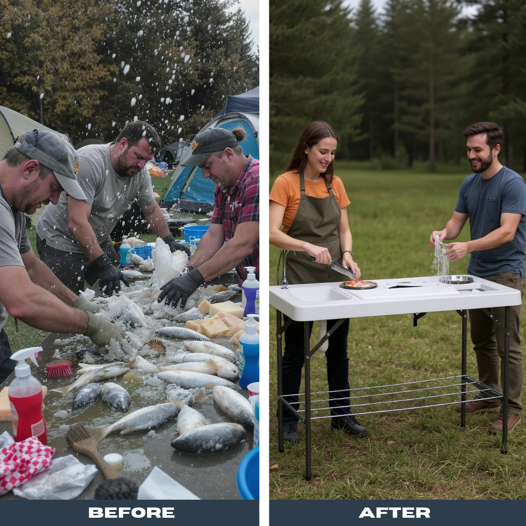 Premium Outdoor Fish Cleaning Table – Dual Sinks, Faucet, & Folding Design | Camping Utility Station | Trufairs