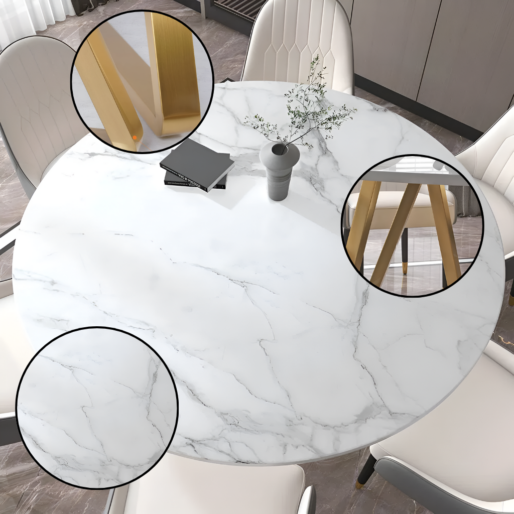 LuminaStone Round Dining Table – 59" White Sintered Stone | Seats 6–8 | Trufairs
