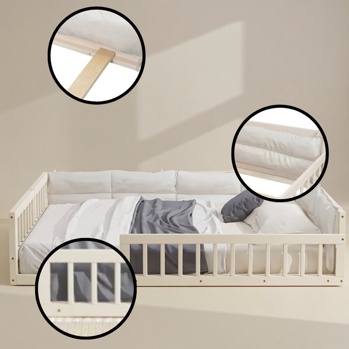 CloudGuard Upholstered Bed – Full Platform with Guardrail & Pillow | Modern Bedroom | Trufairs