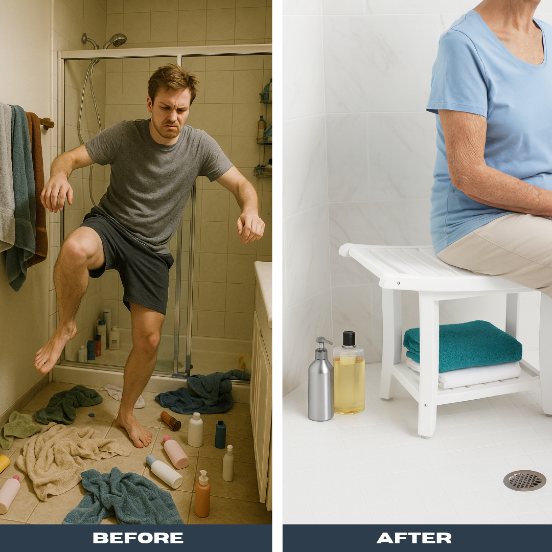 Heavy-Duty Waterproof Bath Stool – Curved Seat & 2-Tier Storage Shelf | Non-Slip Shower Bench | Trufairs