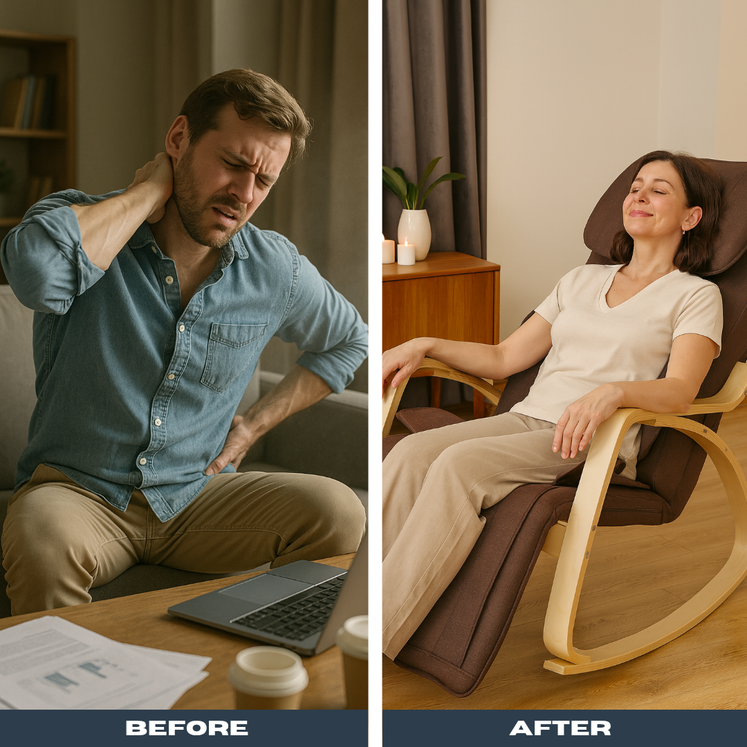 Brown Cotton Fabric Massage Rocking Chair – Full Body Air Pressure Relaxation | Multifunctional Lounge Chair | Trufairs