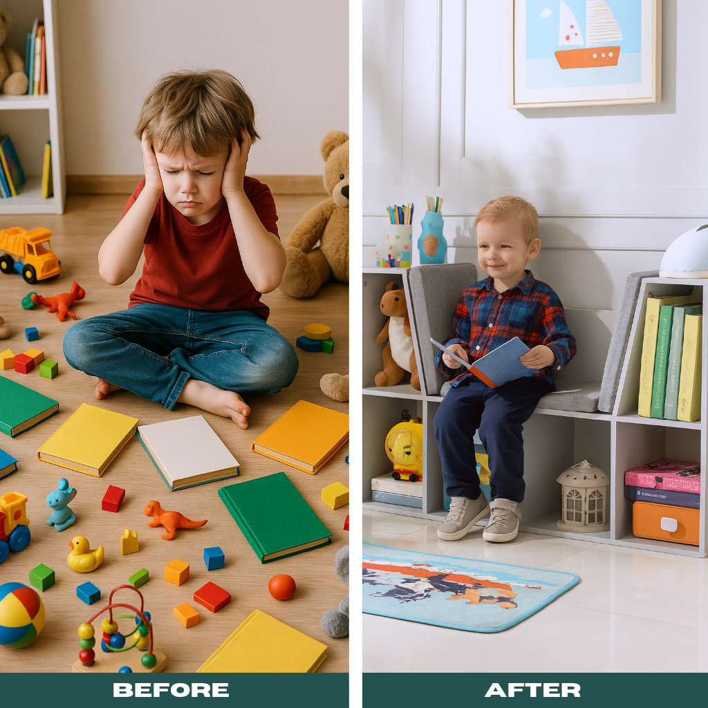 Kids’ Reading Nook Cube Organizer – 6-Cube Storage with Seat | Playroom Bookcase | Trufairs