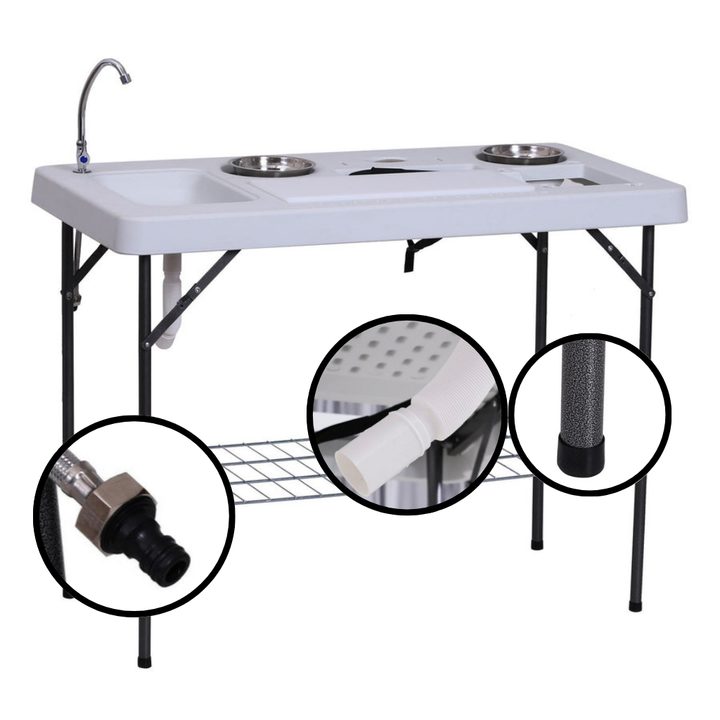 Premium Outdoor Fish Cleaning Table – Dual Sinks, Faucet, & Folding Design | Camping Utility Station | Trufairs