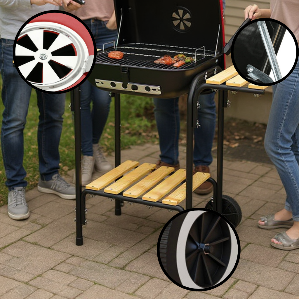 Ultimate Outdoor Portable Charcoal Grill – Wheels, Vents & Shelves | BBQ Picnic Cooker | Trufairs