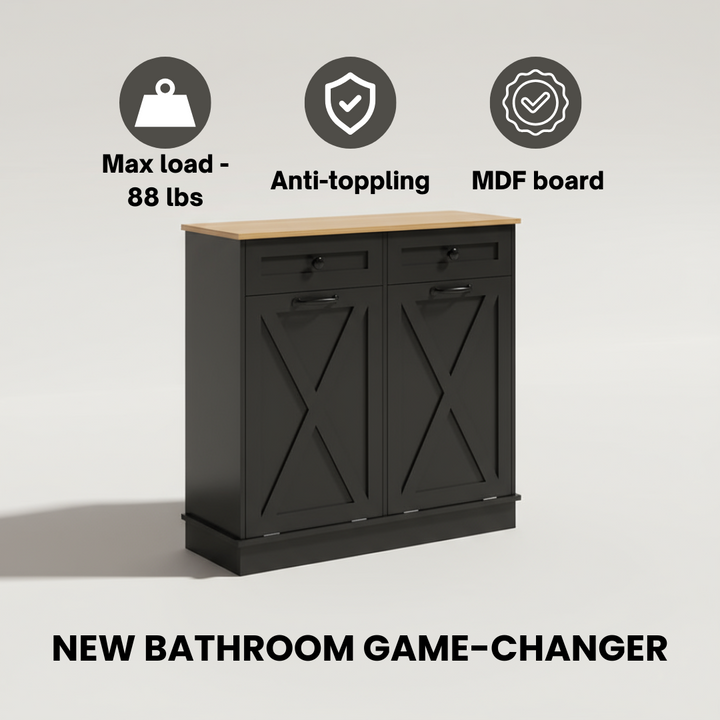 HOMCOM Tilt Out Laundry Hamper Cabinet, Bathroom Storage Cabinet with 2 Removable Baskets and 2 Drawers, Black